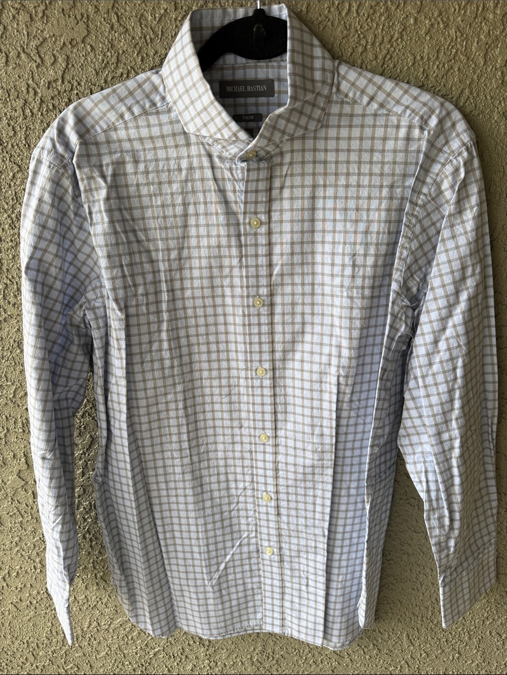 Michael Bastian White and Light Blue Windowpane Men's Dress Shirt